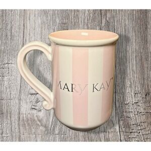 Mary Kay Vintage Coffee / Tea Mug - Pink & White Striped - Gold Script Ceramic